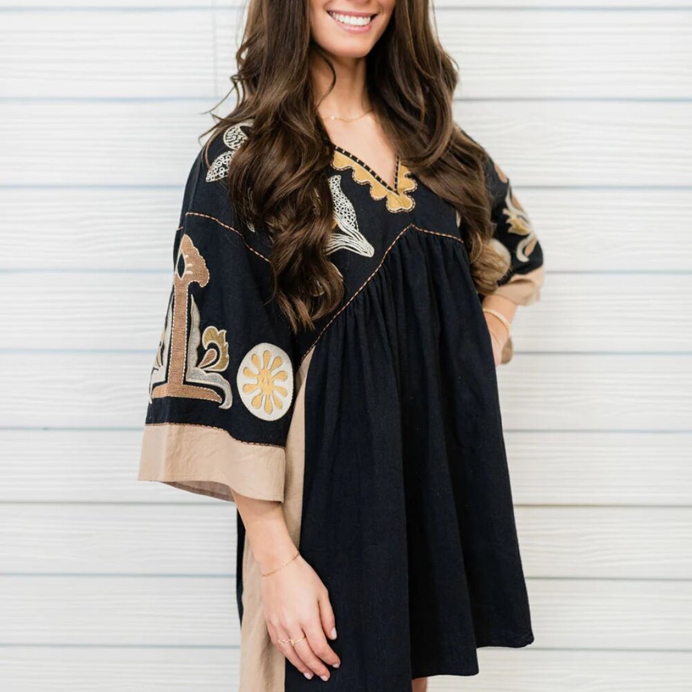EASEL Golden Hour Babydoll Dress in Black - Picture 9 of 16
